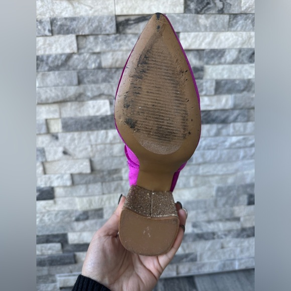 Betsey Johnson Kacey Pink Magenta  Velvet Gold Glitter Chunky Block Heel  Sz 7.5 - Picture 13 of 14
